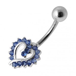 Šperky4U Stříbrný piercing do pupíku srdíčko, modré zirkony - BP01026-B