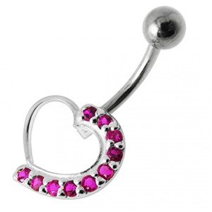 Šperky4U Stříbrný piercing do pupíku - srdce, tmavě růžové zirkony - BP01031-F