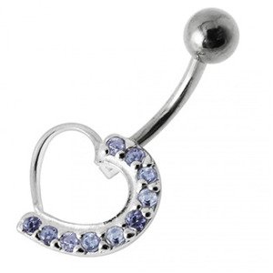 Šperky4U Stříbrný piercing do pupíku - srdce, světle fialové zirkony - BP01031-TZ