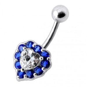 Šperky4U Stříbrný piercing do pupíku - srdce, tmavě modré zirkony - BP01033-B