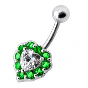 Šperky4U Stříbrný piercing do pupíku - srdce, tmavě zelené zirkony - BP01033-E
