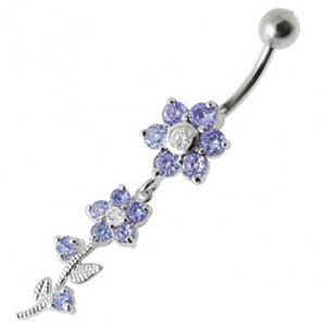 Šperky4U Stříbrný piercing do pupíku - kytička se světle fialovými zirkony - BP01136-LA