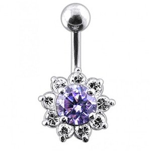Šperky4U Stříbrný piercing do pupíku - kytička, barva světle fialová - BP01169-LA