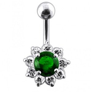 Šperky4U Stříbrný piercing do pupíku - kytička, barva tmavě zelená - BP01169-EM