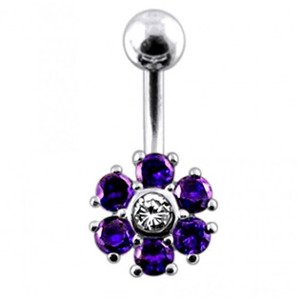 Šperky4U Stříbrný piercing do pupíku, barva zirkonů čirá/tm. fialová - BP01014-CA