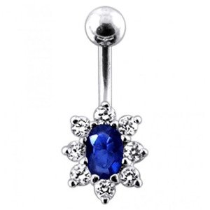 Šperky4U Stříbrný piercing do pupíku, barva zirkonů čirá/tmavě modrá - BP01002-CB