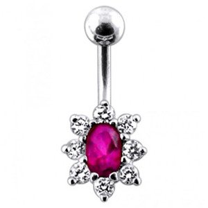 Šperky4U Stříbrný piercing do pupíku, barva zirkonů čirá/tm. růžová - BP01002-CF