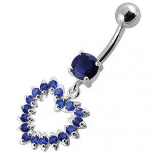 Šperky4U Stříbrný piercing do pupíku, tmavě modré zirkony - BP01004-B