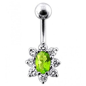 Šperky4U Stříbrný piercing do pupíku, barva zirkonů čirá/sv. zelená - BP01002-CG