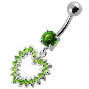 Šperky4U Stříbrný piercing do pupíku, světle zelené zirkony - BP01004-G