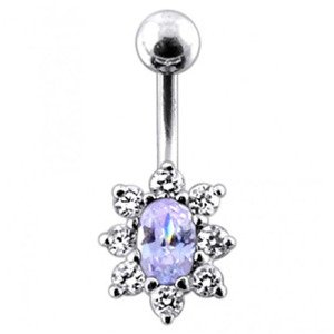 Šperky4U Stříbrný piercing do pupíku, barva zirkonů čirá/světle fialová - BP01002-CTZ
