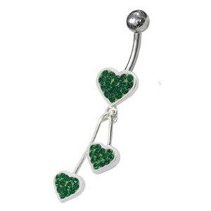 Šperky4U Stříbrný piercing do pupíku, tmavě zelené zirkony - BP01243-E