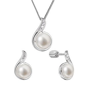EVOLUTION GROUP CZ Stříbrná perlová souprava s říční perlou a zirkony - 29050.1