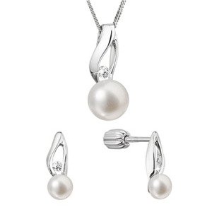 EVOLUTION GROUP CZ Stříbrná perlová souprava se zirkony a říční perlou - 29070.1